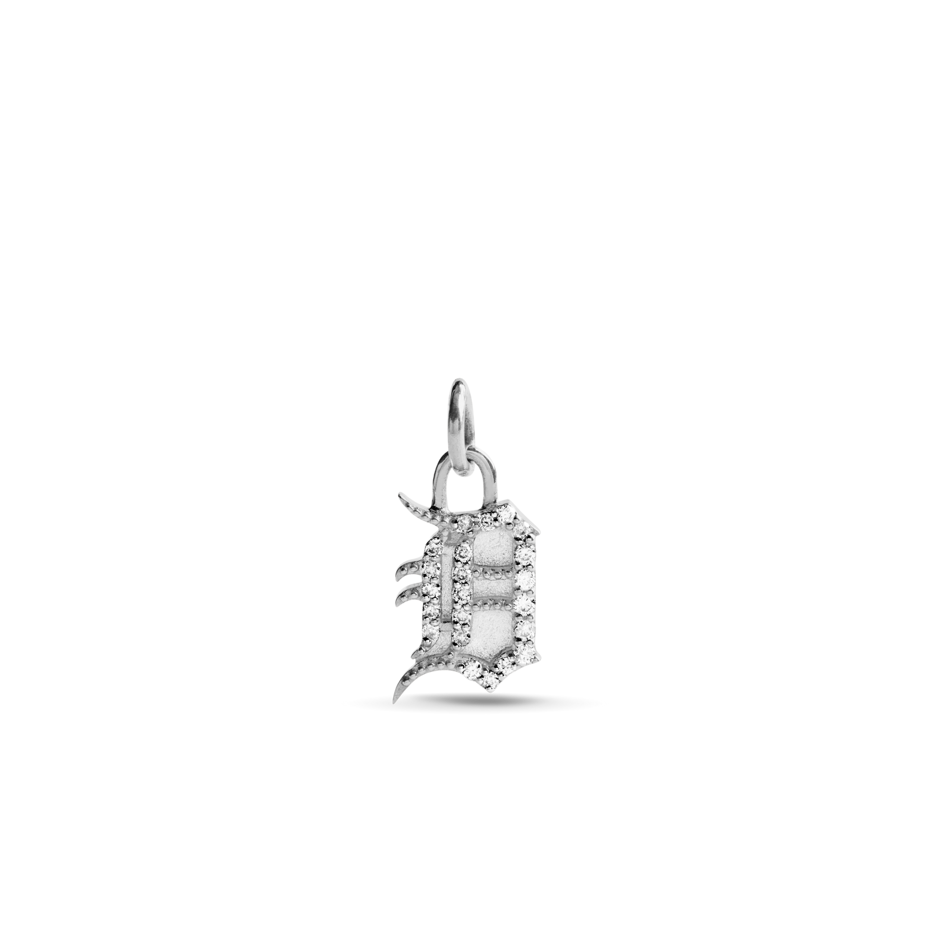 Pave Detroit "D" Charm - Sterling Silver