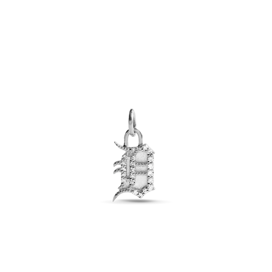 Pave Detroit "D" Charm - Sterling Silver