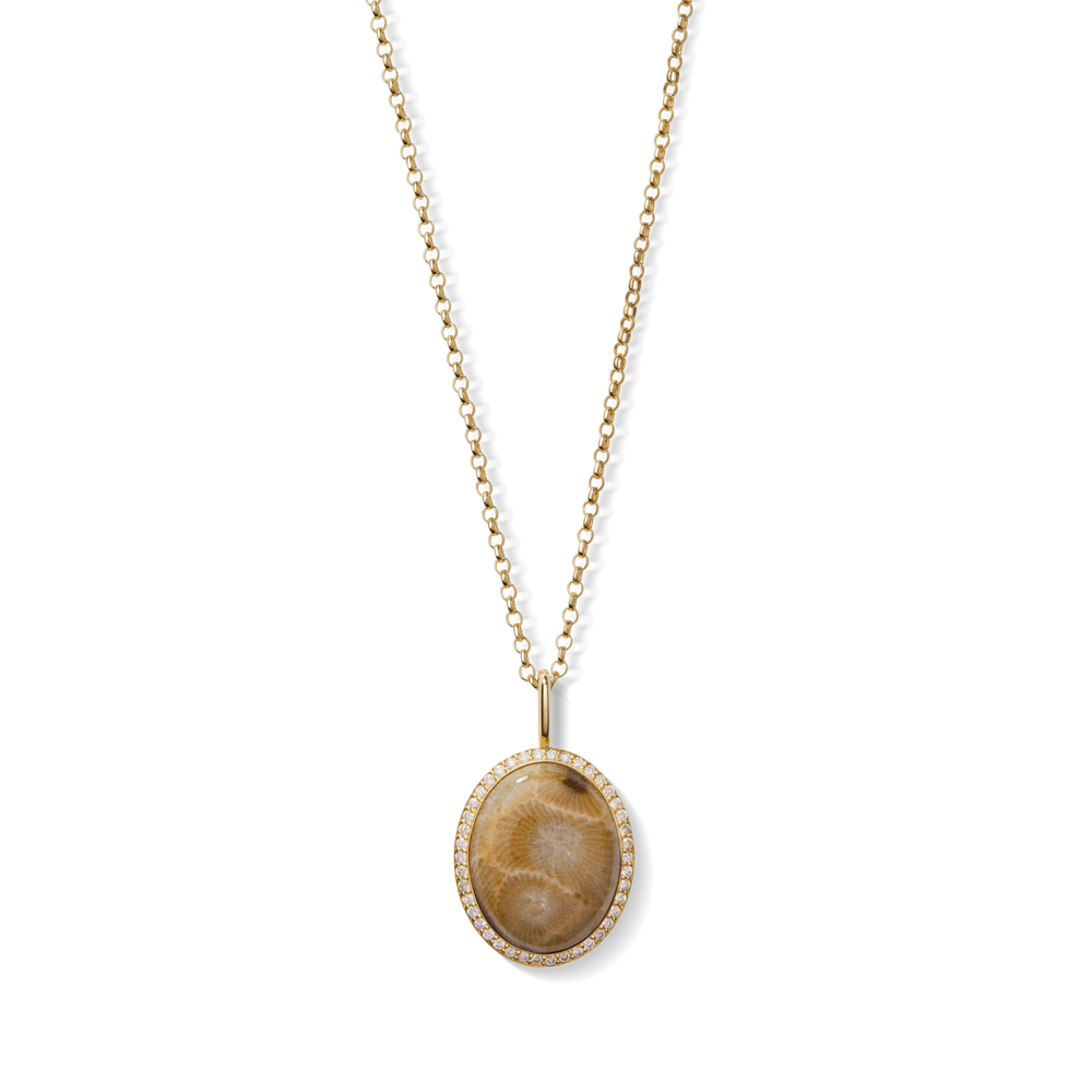 Diamond Pave Petoskey Necklace - Yellow Gold