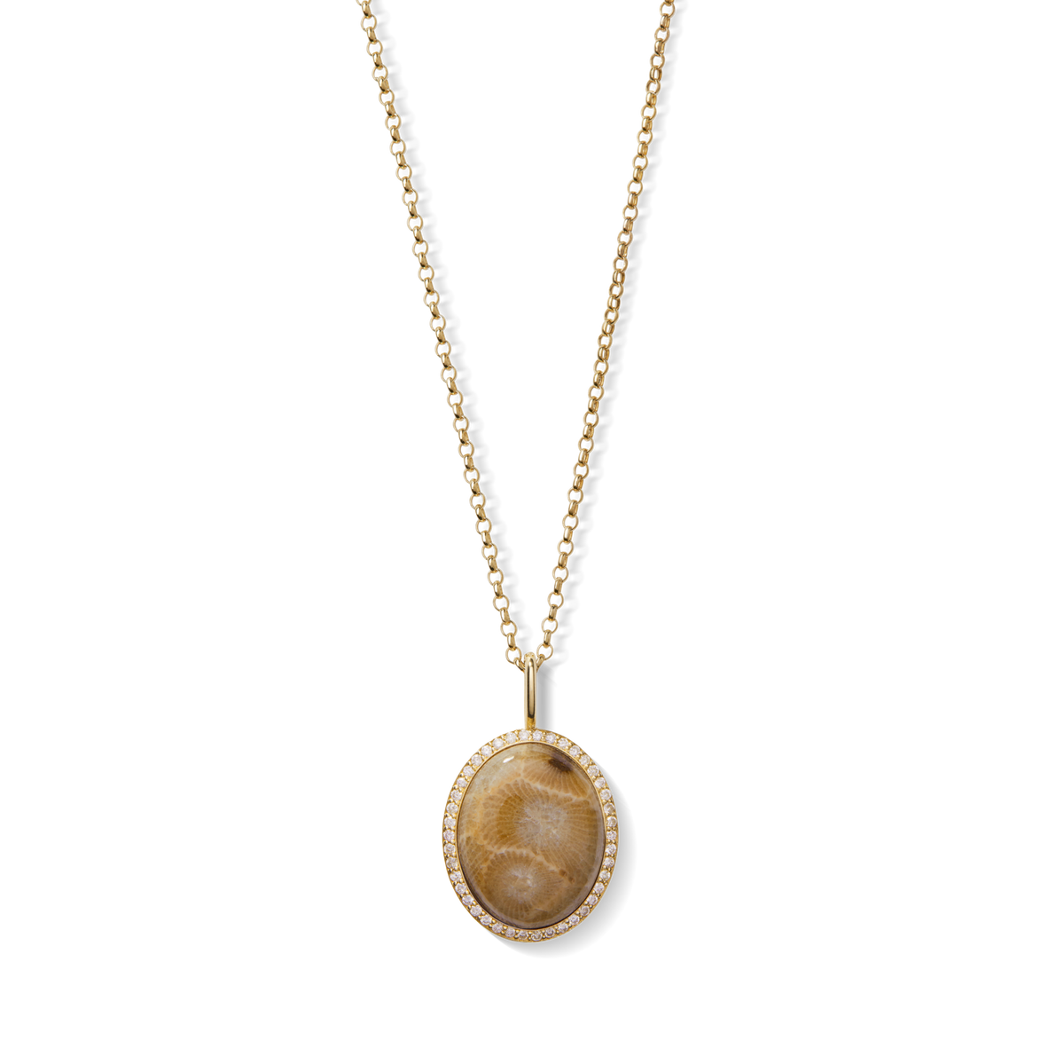 Diamond Pave Petoskey Necklace - Yellow Gold