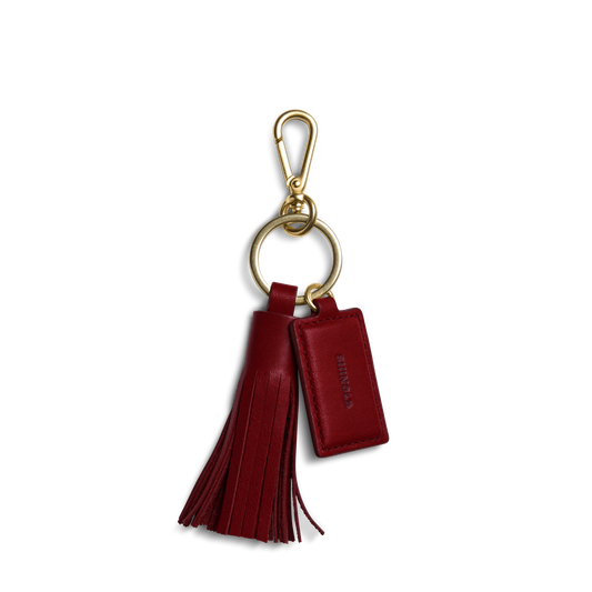 Leather Tassel Keychain - Ruby
