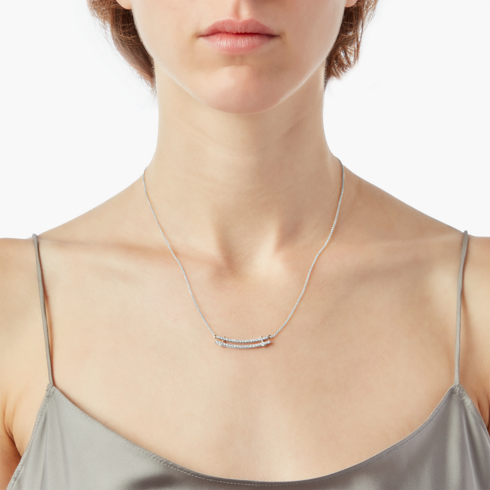 Diamond Pave Rivet Double Row Necklace - White Gold