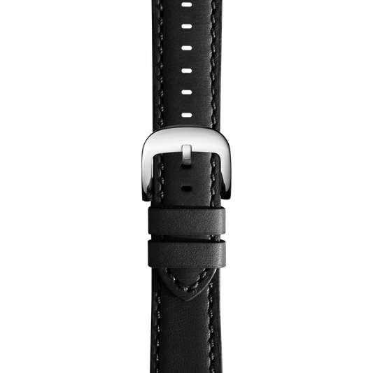 20mm Black Leather Watch Strap - Black