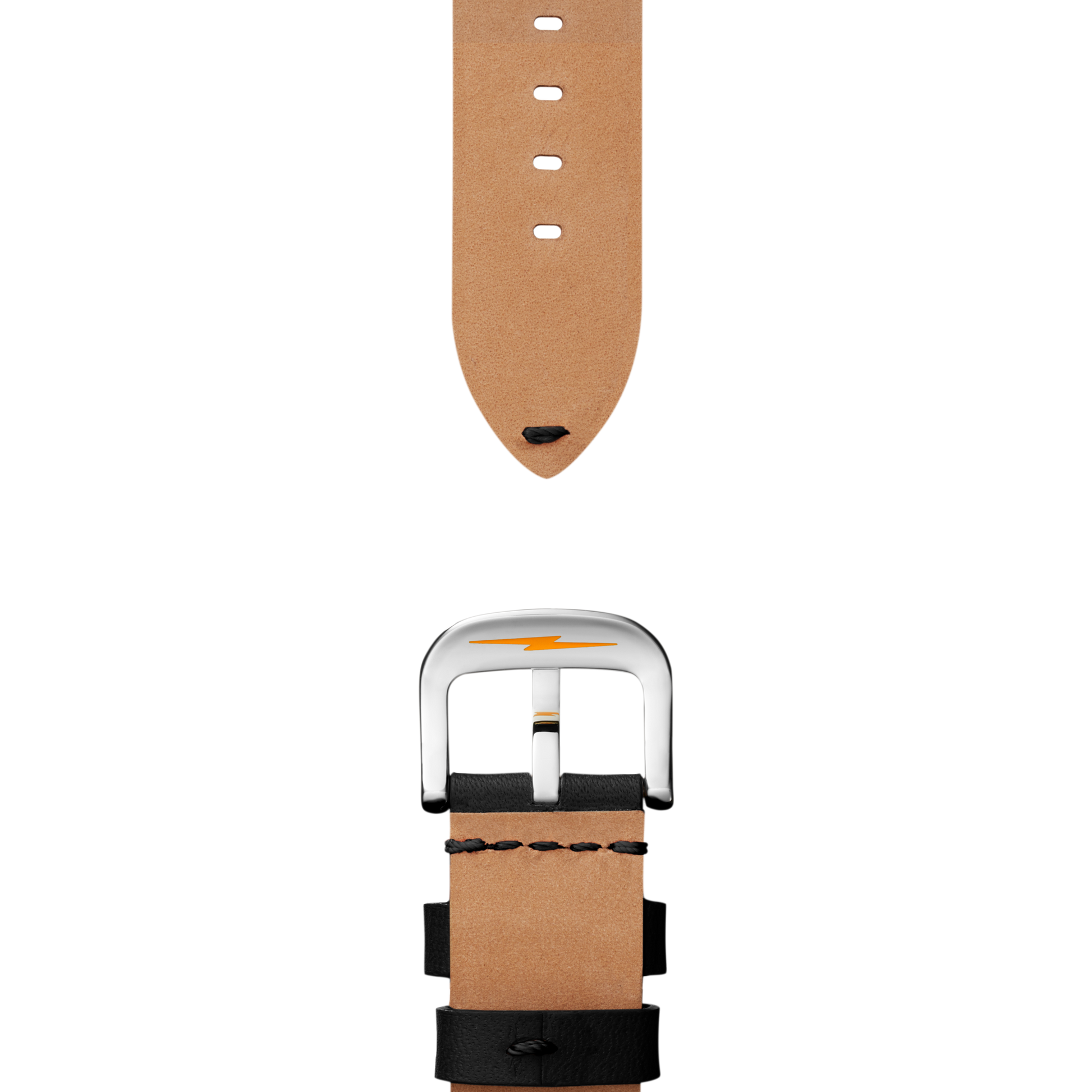 24mm Black Leather Watch Strap  - Black