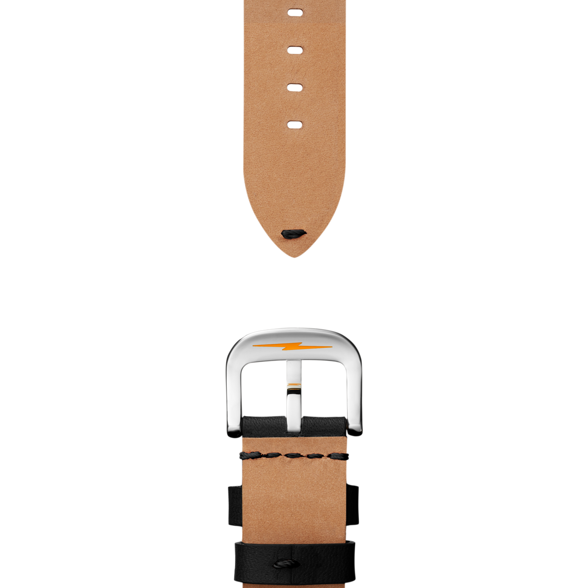 24mm Black Leather Watch Strap  - Black
