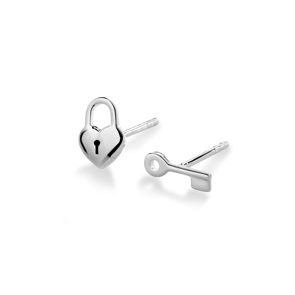Petite Heart and Lock Earrings