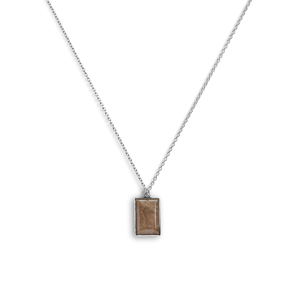 Rectangular Petoskey Stone Pendant Necklace
