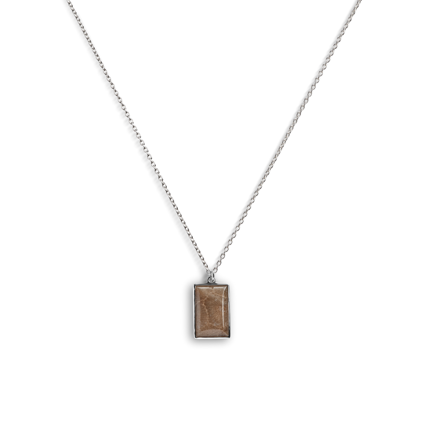 Rectangular Petoskey Stone Pendant Necklace