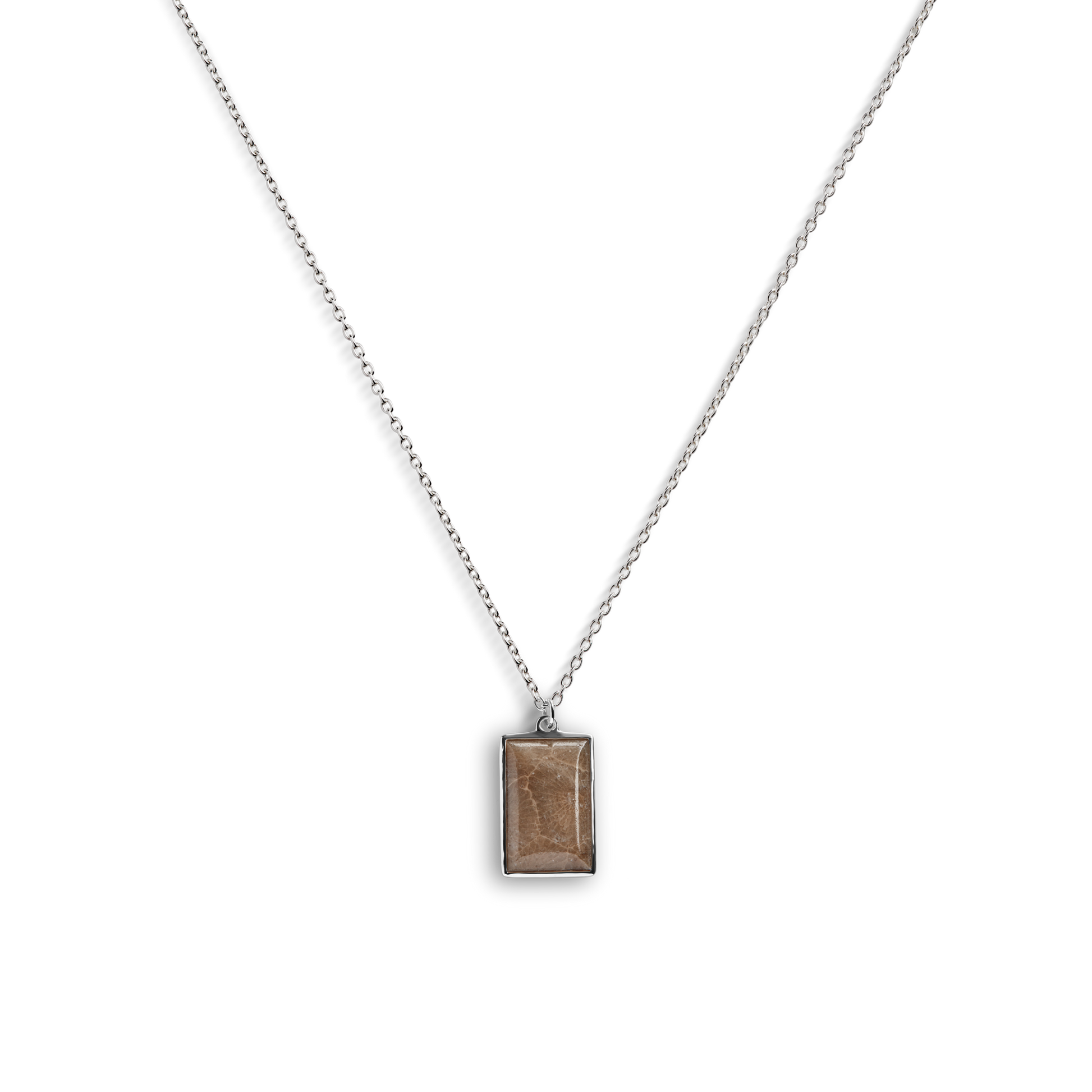 Rectangular Petoskey Stone Pendant Necklace