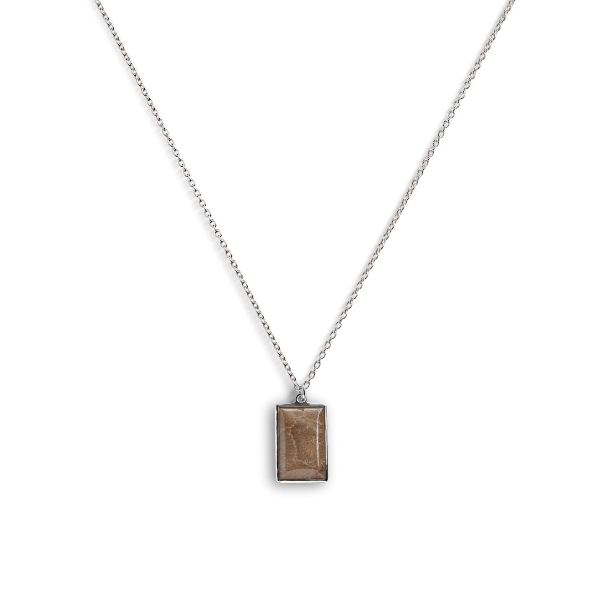 Rectangular Petoskey Stone Pendant Necklace