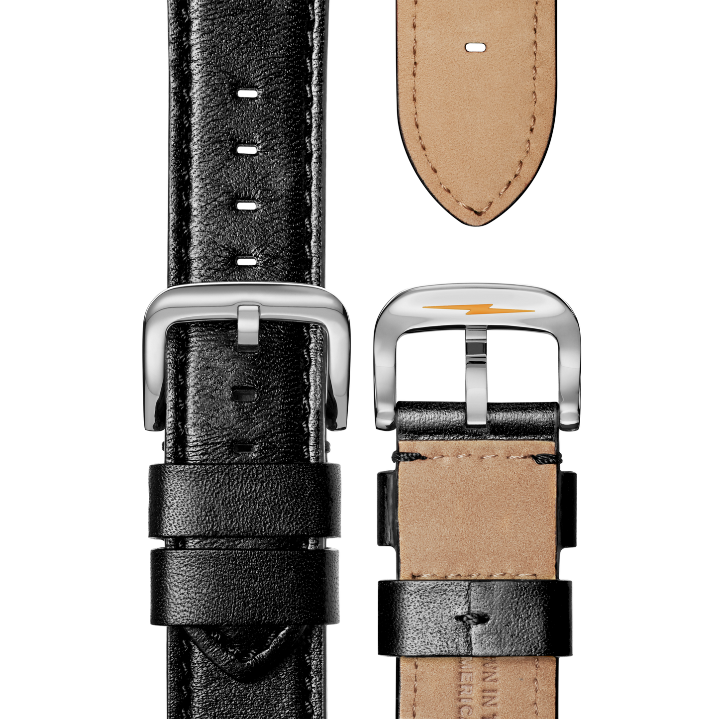 24mm Black Leather Watch Strap - Black -  24\22