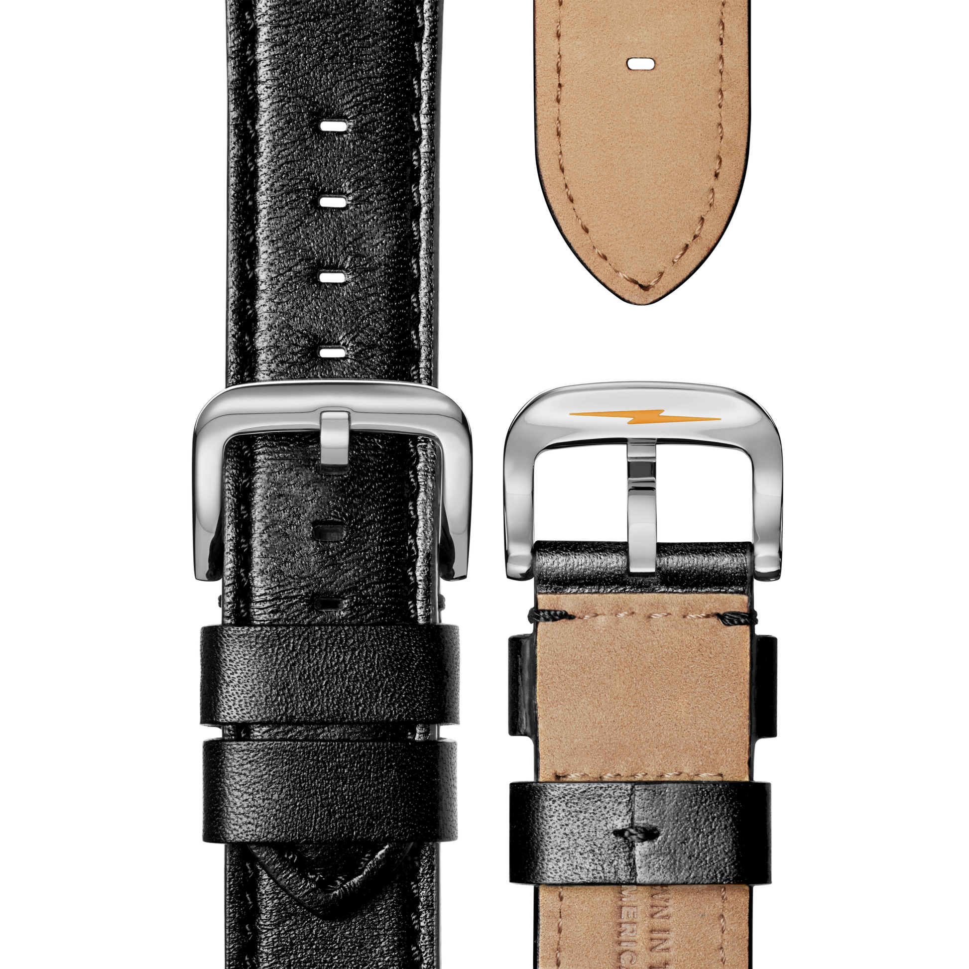 24mm Black Leather Watch Strap - Black -  24\22