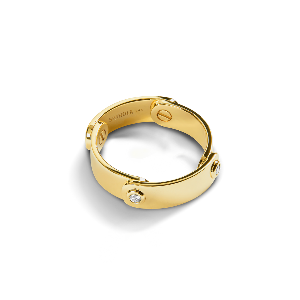 Diamond Rivet Plaque Ring Yellow Gold