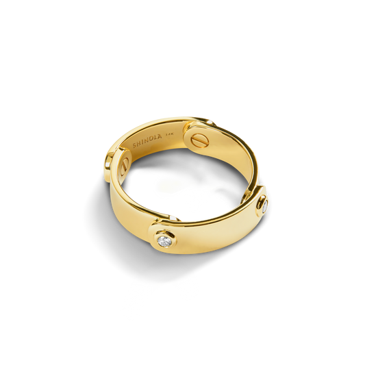Diamond Rivet Plaque Ring - Yellow Gold