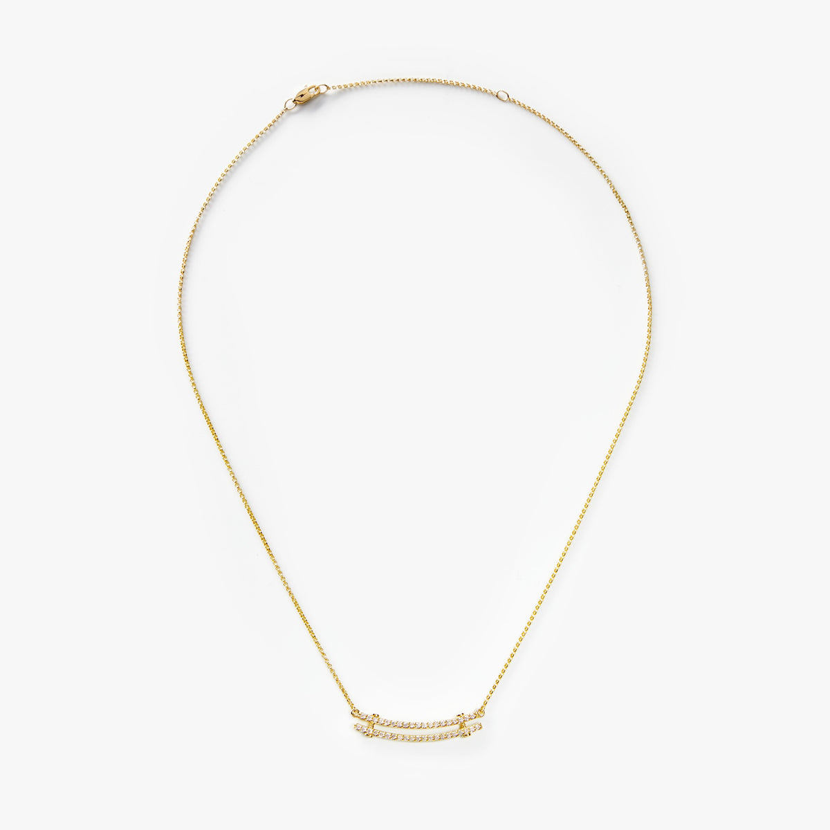 Diamond Pave Rivet Double Row Necklace - Yellow Gold