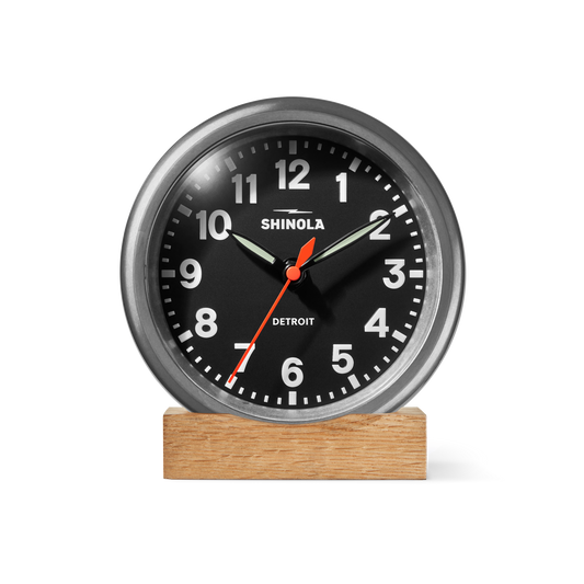 Clock: Desk, Runwell 6", Tumbled Zinc/Black