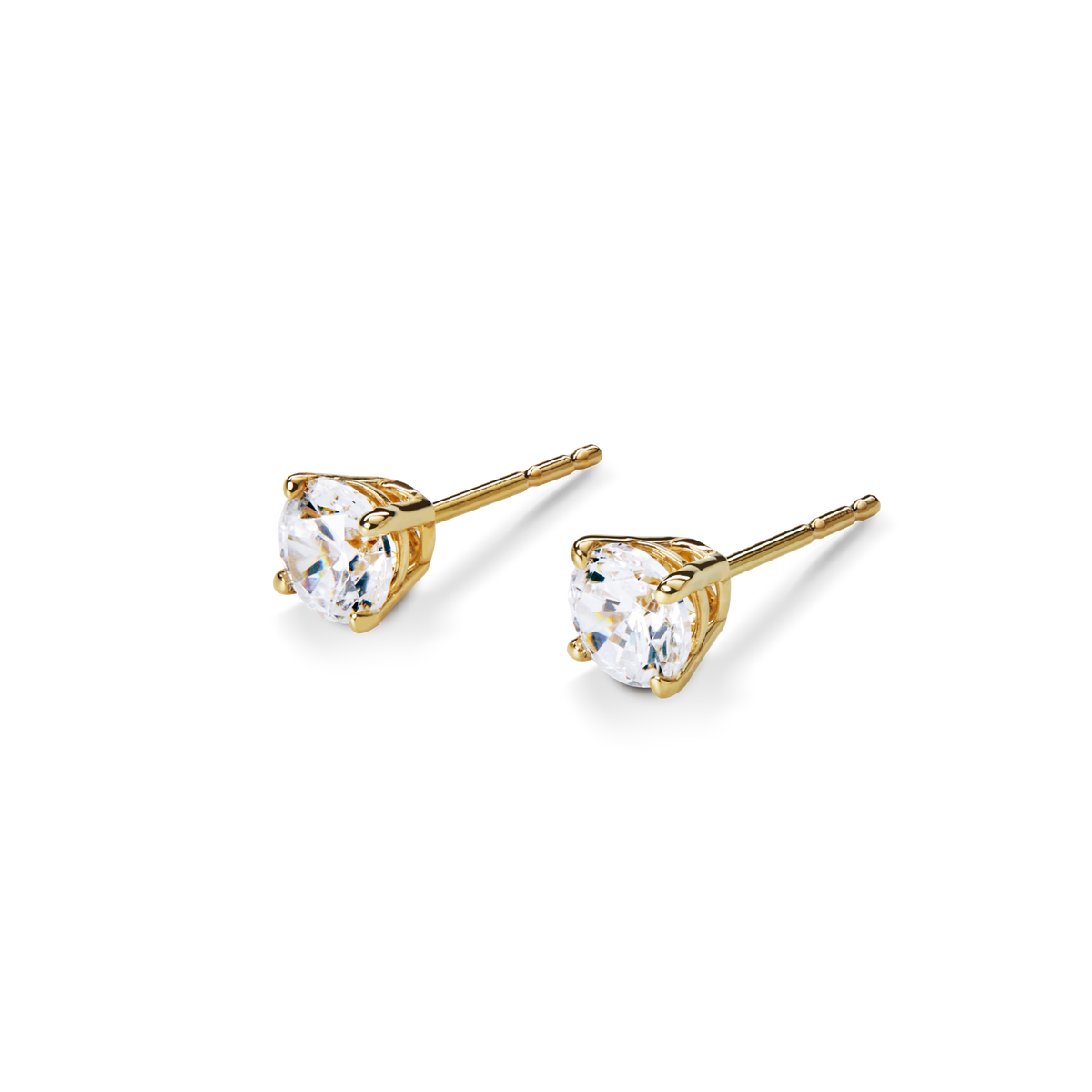 1 Carat Round Diamond Studs - Yellow Gold
