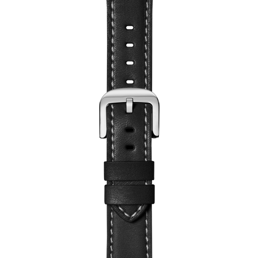 22mm Black Leather Watch Strap - Black