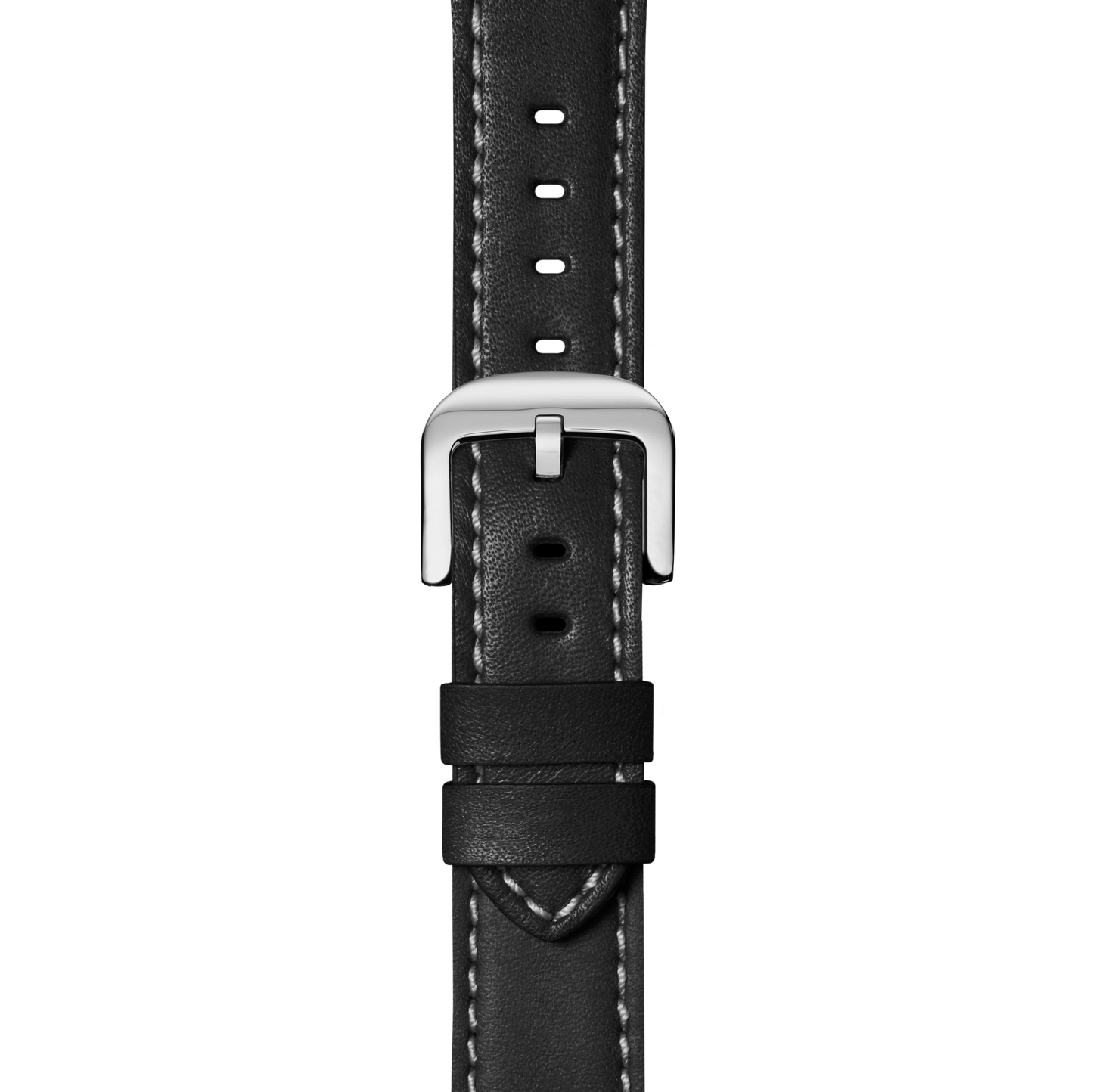 22mm Black Leather Watch Strap - Black