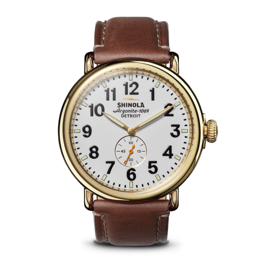 Watch: Runwell Sub Second 47mm, Teak Leather Strap - White