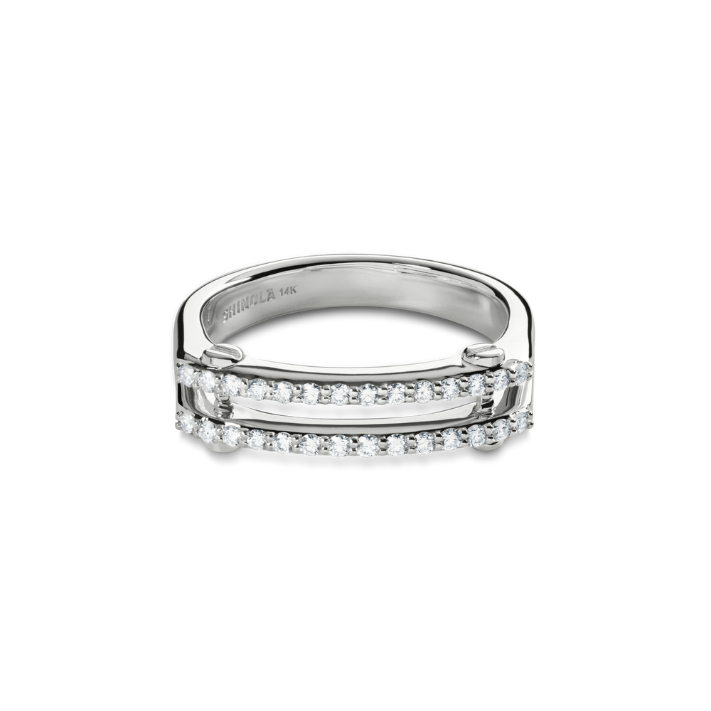 Diamond Pave Rivet Double Row Ring - White Gold