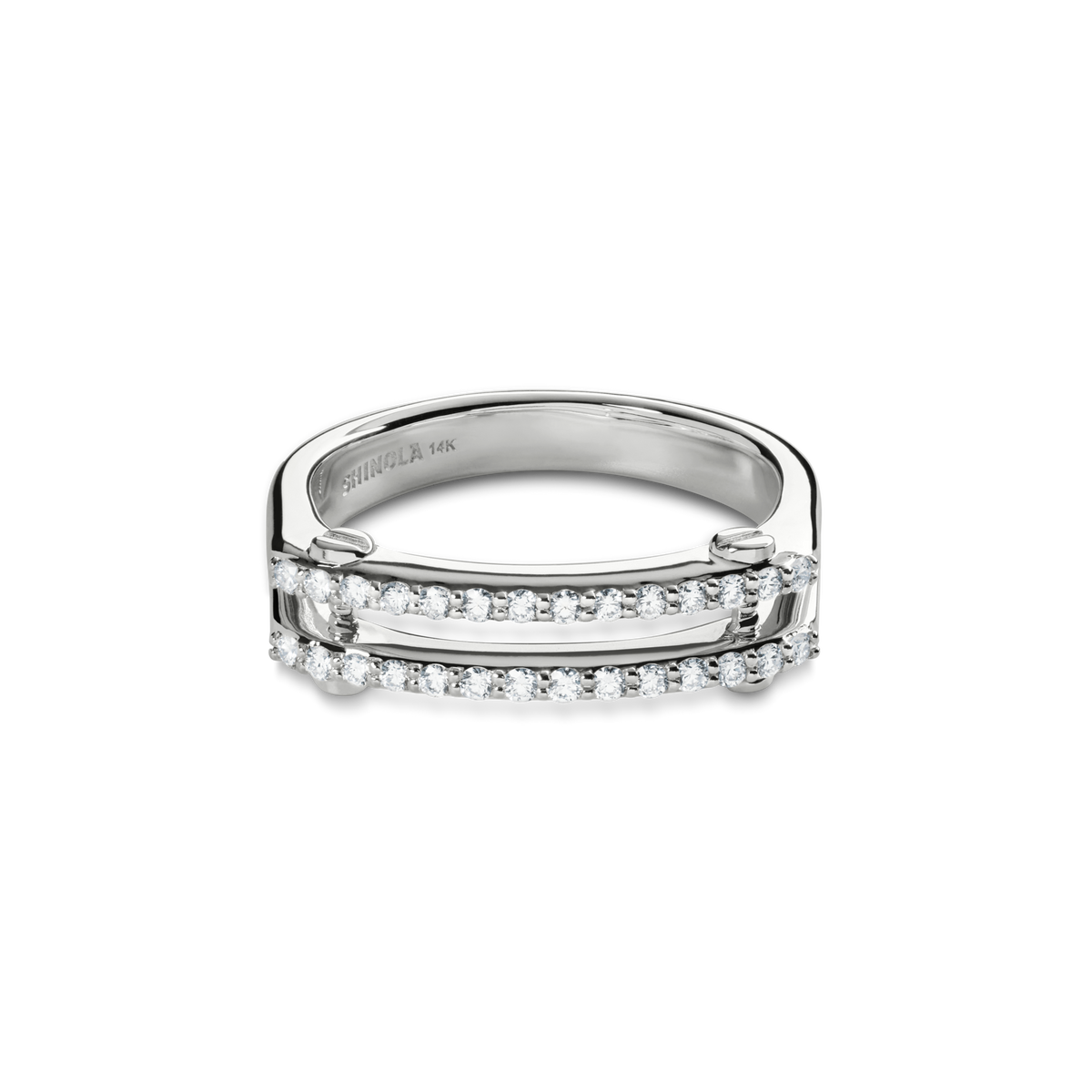 Diamond Pave Rivet Double Row Ring - White Gold