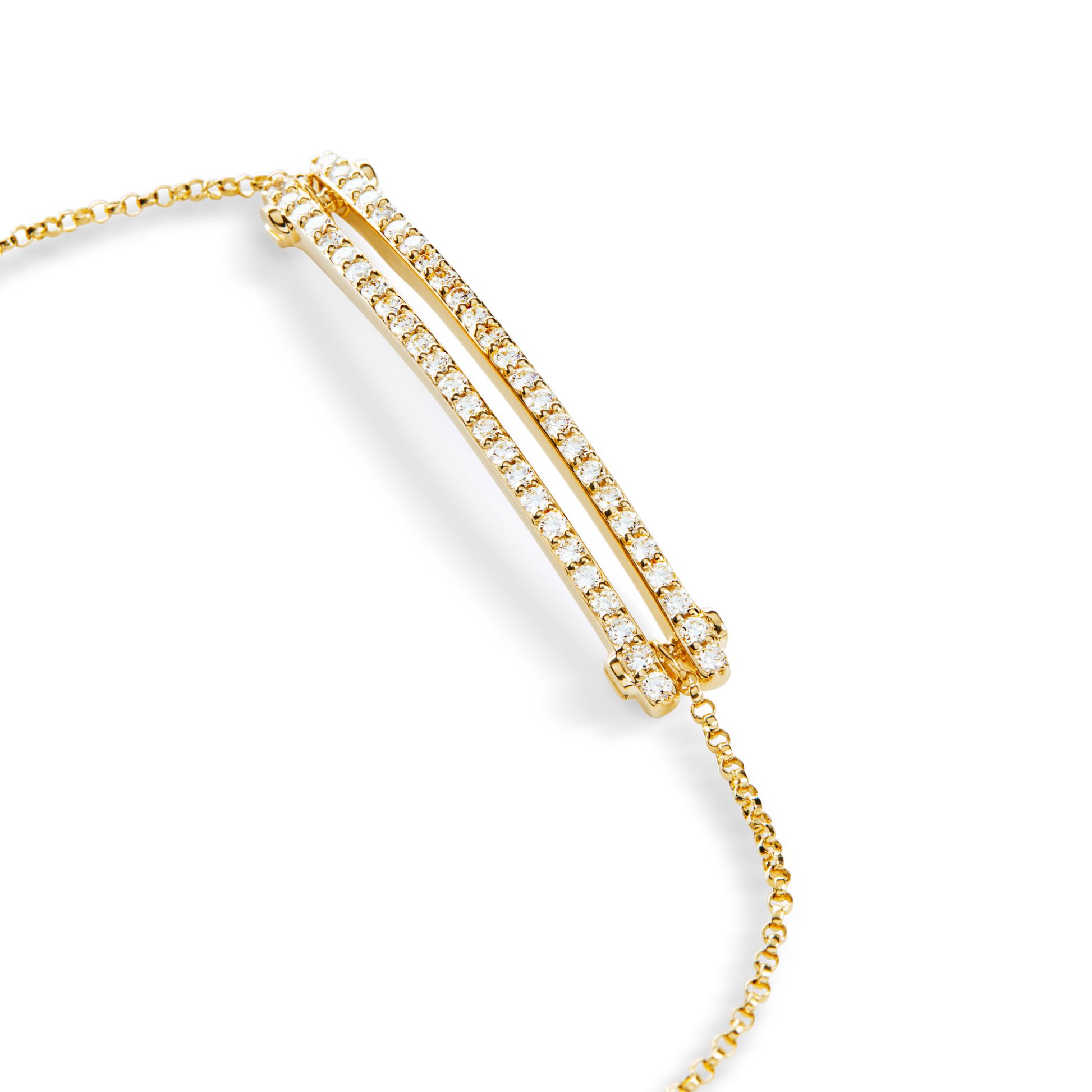 Diamond Pave Rivet Double Row Necklace - Yellow Gold