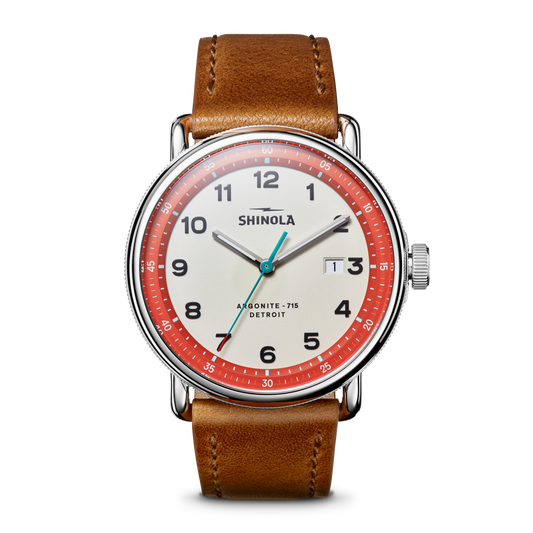 Watch: Canfield Model C56 3HD 43mm, Bourbon Leather Strap - Cool Gray