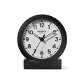 The 6" Runwell Clock - White by Shinola features a round black case, white face, and black numbers and hands, showing 2:08:36 on a black base—an elegant office addition. "Shinola Detroit" is printed on the clock face.