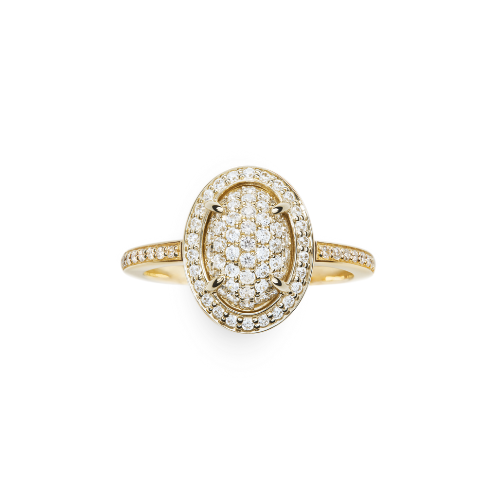 Diamond Pave Oval Ring Yellow Gold