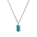 The Shinola Turquoise Inlay Tag Necklace features a rectangular turquoise pendant set in sterling silver, showcased against a white background.