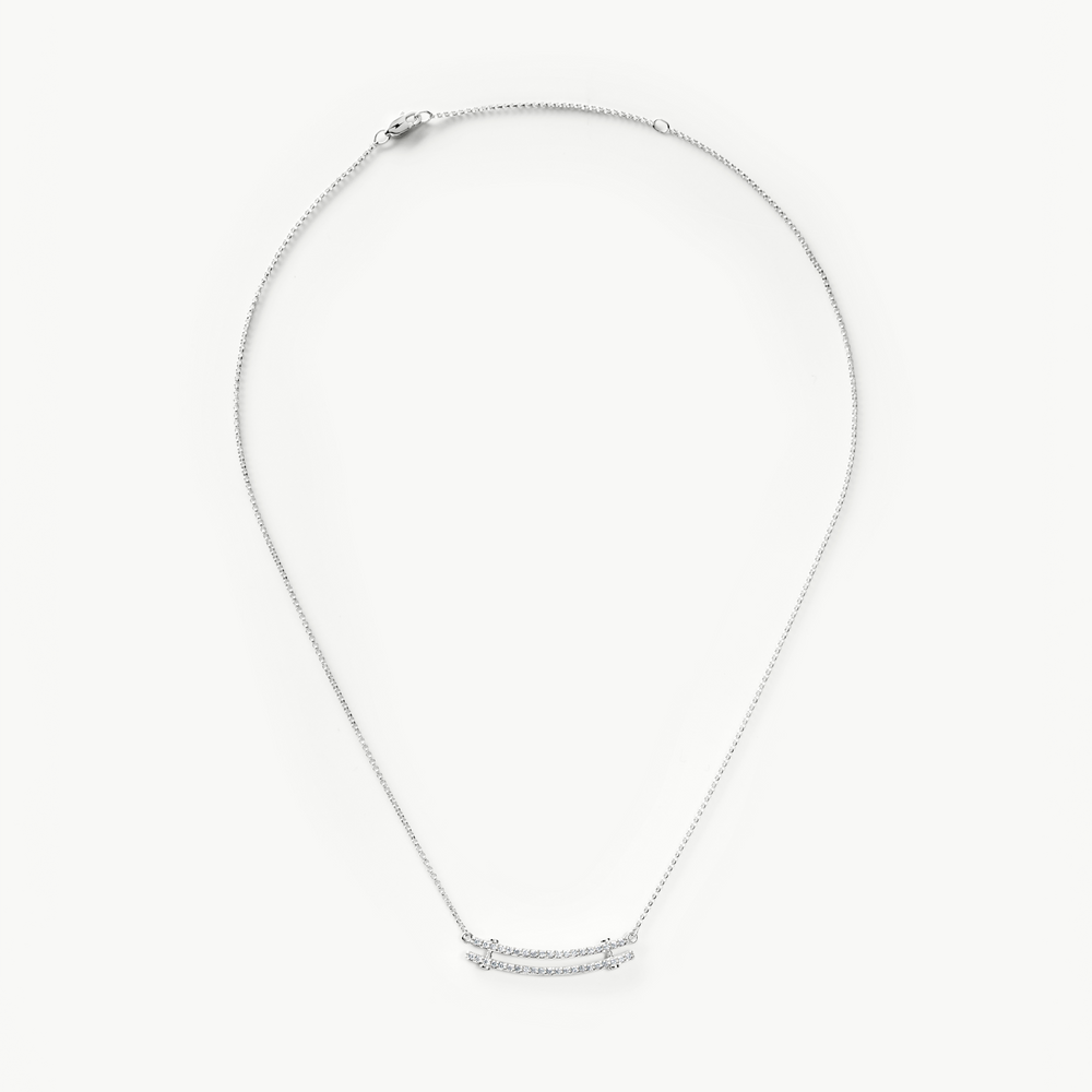 Diamond Pave Rivet Double Row Necklace - White Gold