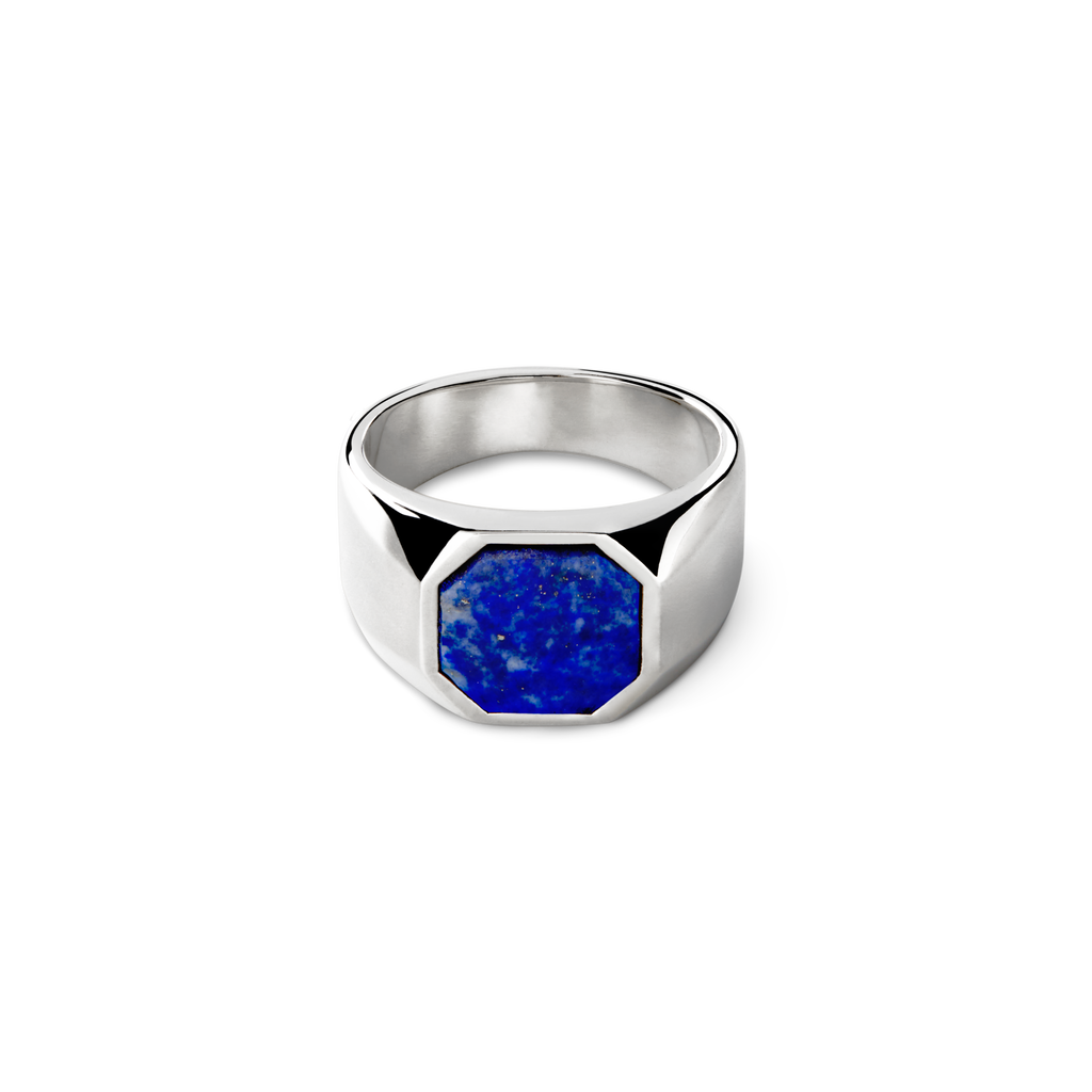 Octagonal Lapis Signet Ring Sterling