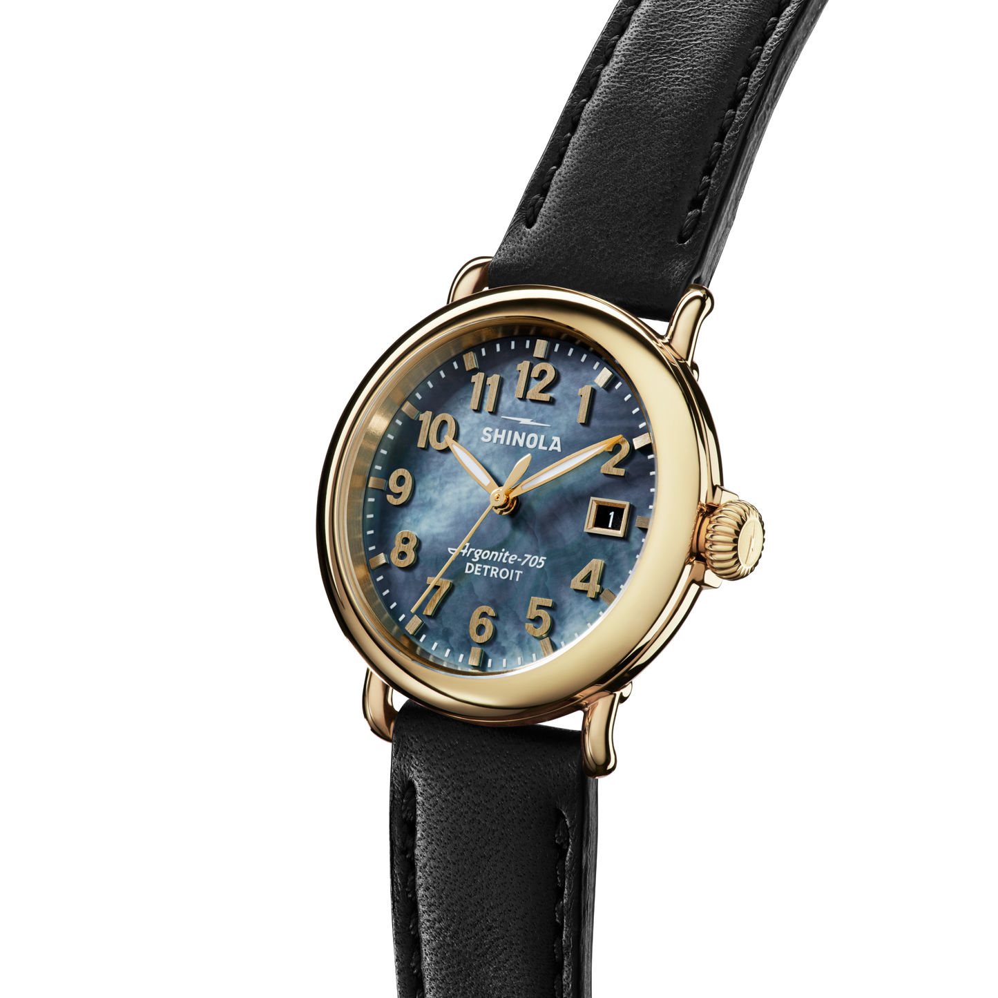 Runwell Watch 36mm - MOP Black Leather Strap