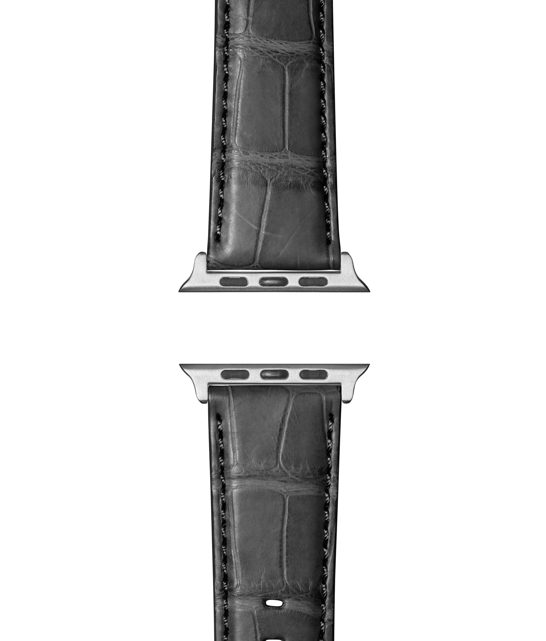 24mm Black Alligator Leather Apple Watch Strap - Black