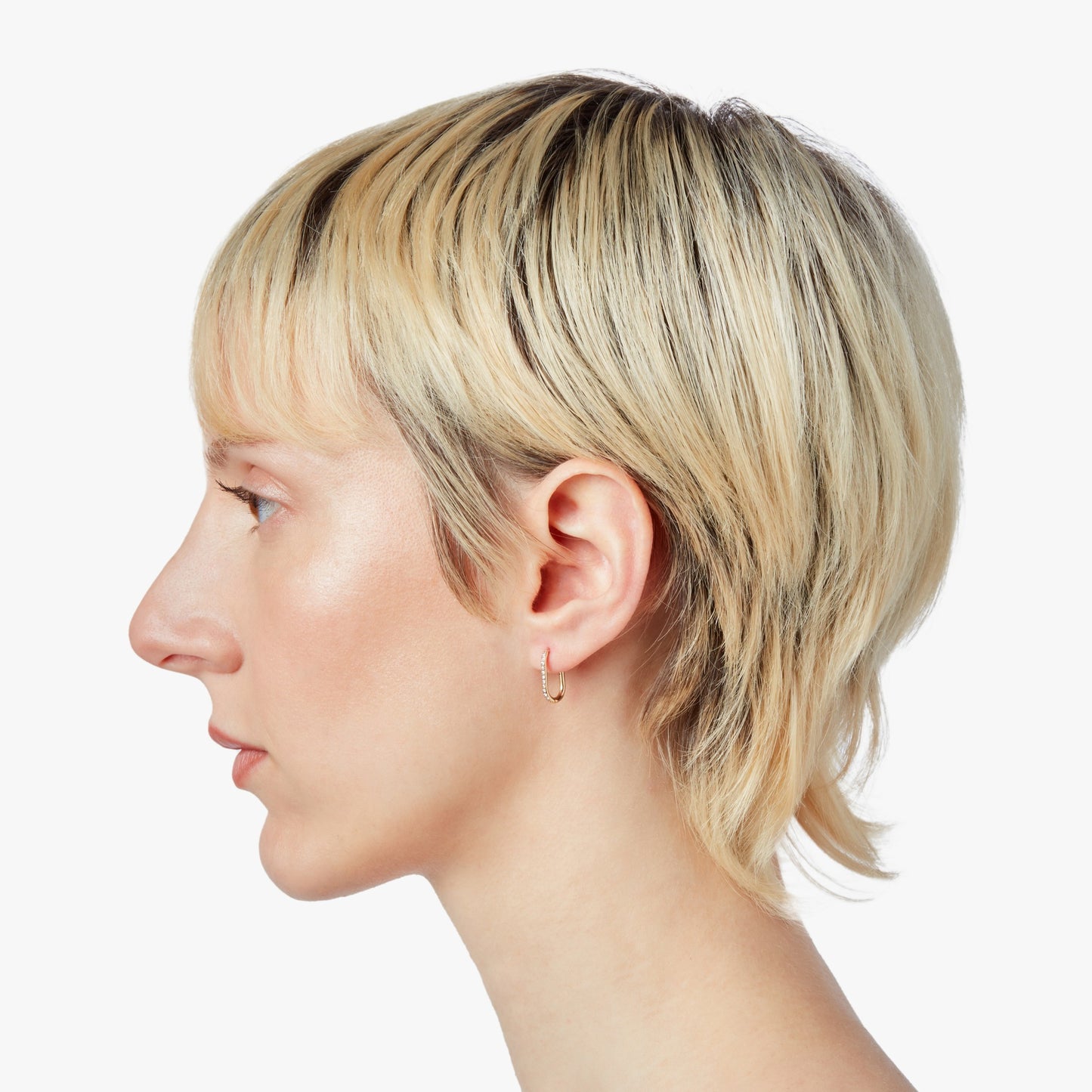 Diamond Oval Charm Hoop - Yellow Gold