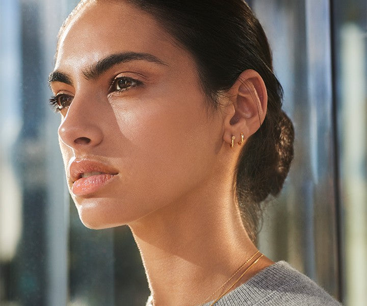 Bike Lock Huggie Earrings - Yellow Gold
