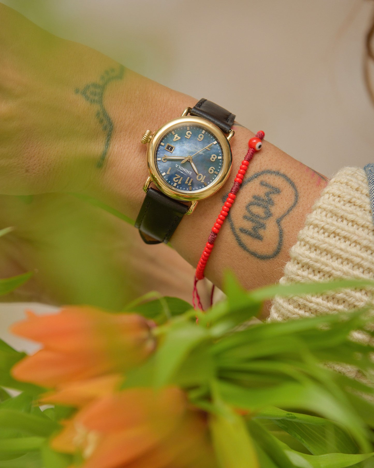 Runwell Watch - MOP Black Leather Strap