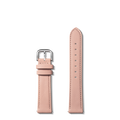 The Shinola 18mm Blush Leather Watch Strap features quick release spring bars, a silver buckle, and adjustable holes. Shown in two pieces on a white background, the shorter strap includes two loops and the metal buckle.