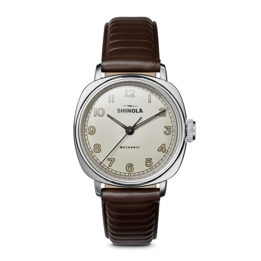 Shinola Mechanic 39 Alabaster on brown leather
