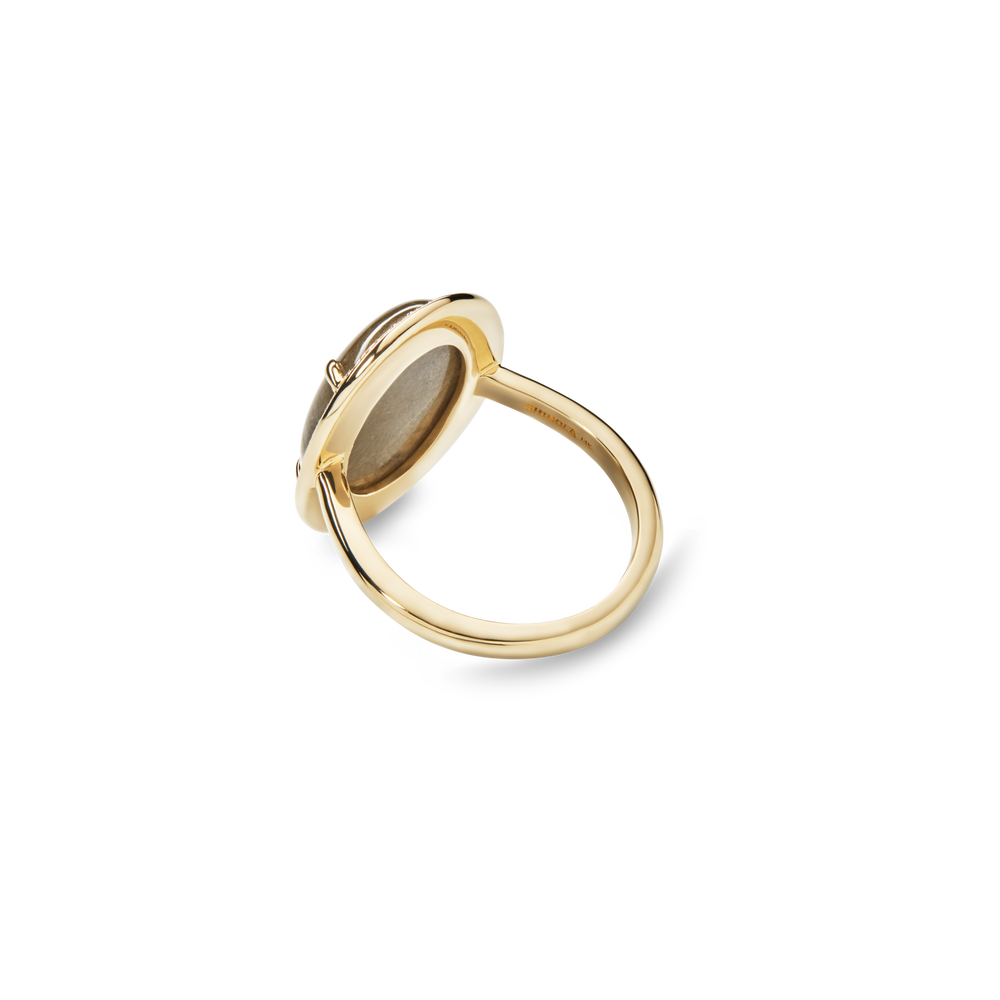 Diamond Pave Oval Petoskey Ring - Yellow Gold