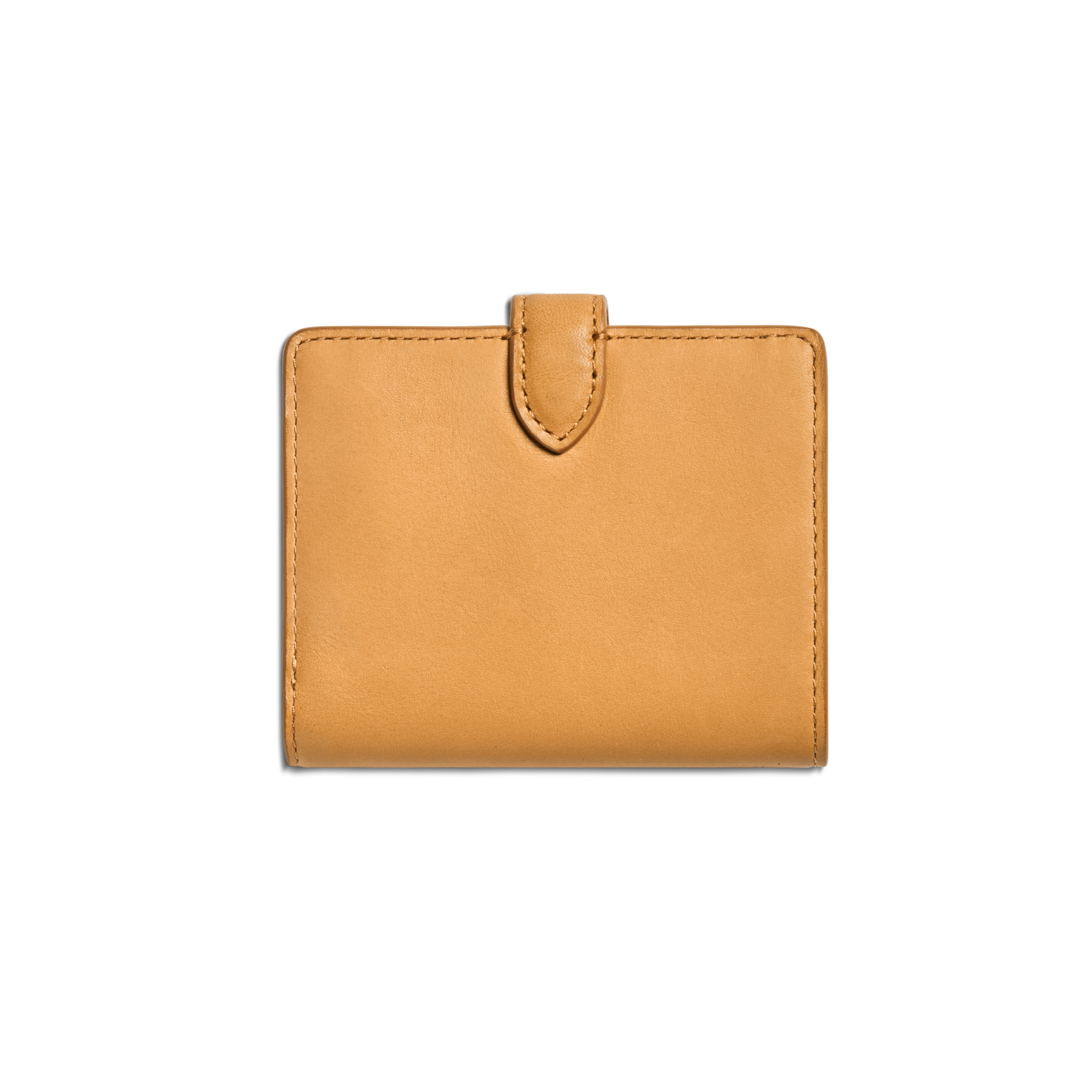 The Shinola Small Snap Wallet - Honey is crafted from natural leather, featuring a minimalist design with a top snap closure, and is photographed against a plain white background.