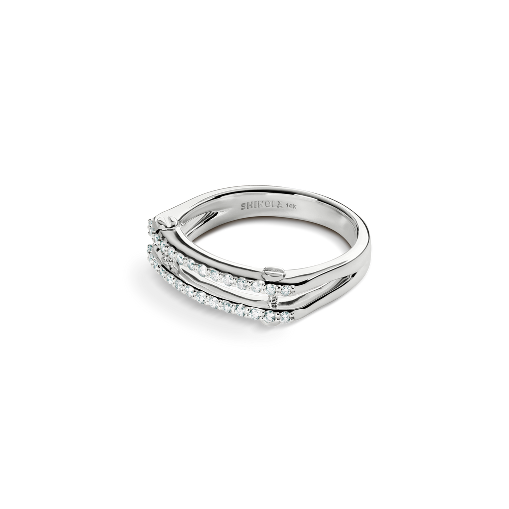 Diamond Pave Rivet Double Row Ring White Gold
