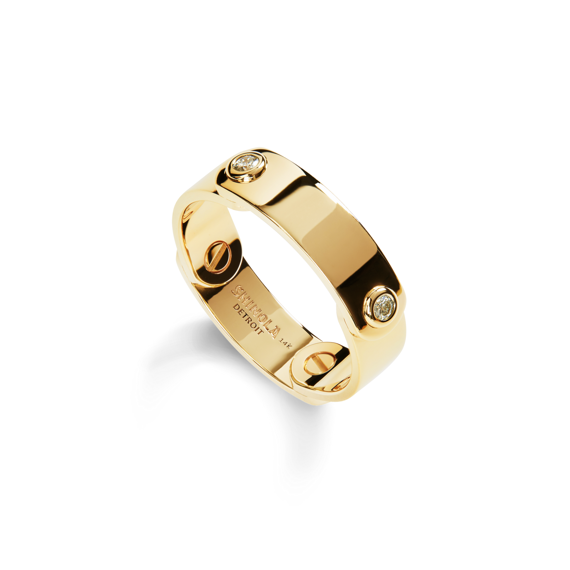 Diamond Rivet Plaque Ring - Yellow Gold