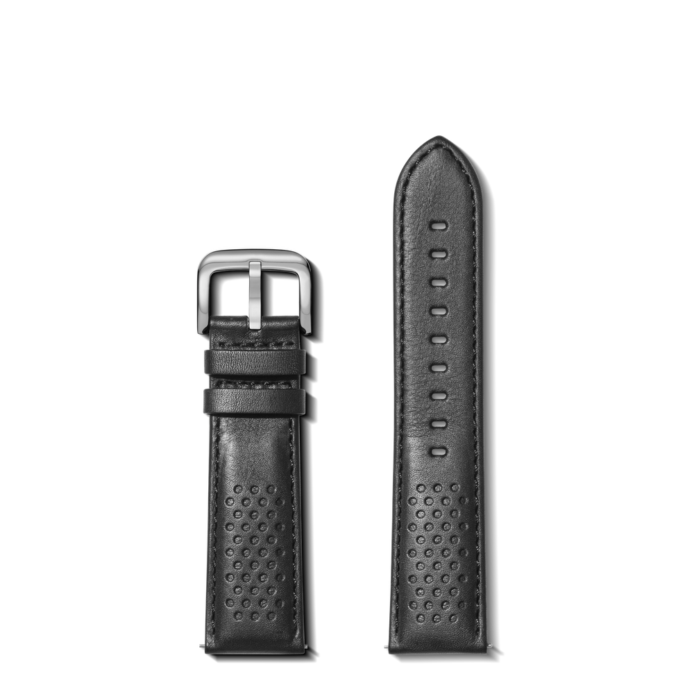 22mm Black Perforated Leather Watch Strap - Black