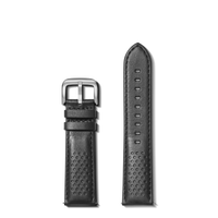 22mm Black Perforated Leather Watch Strap - Black