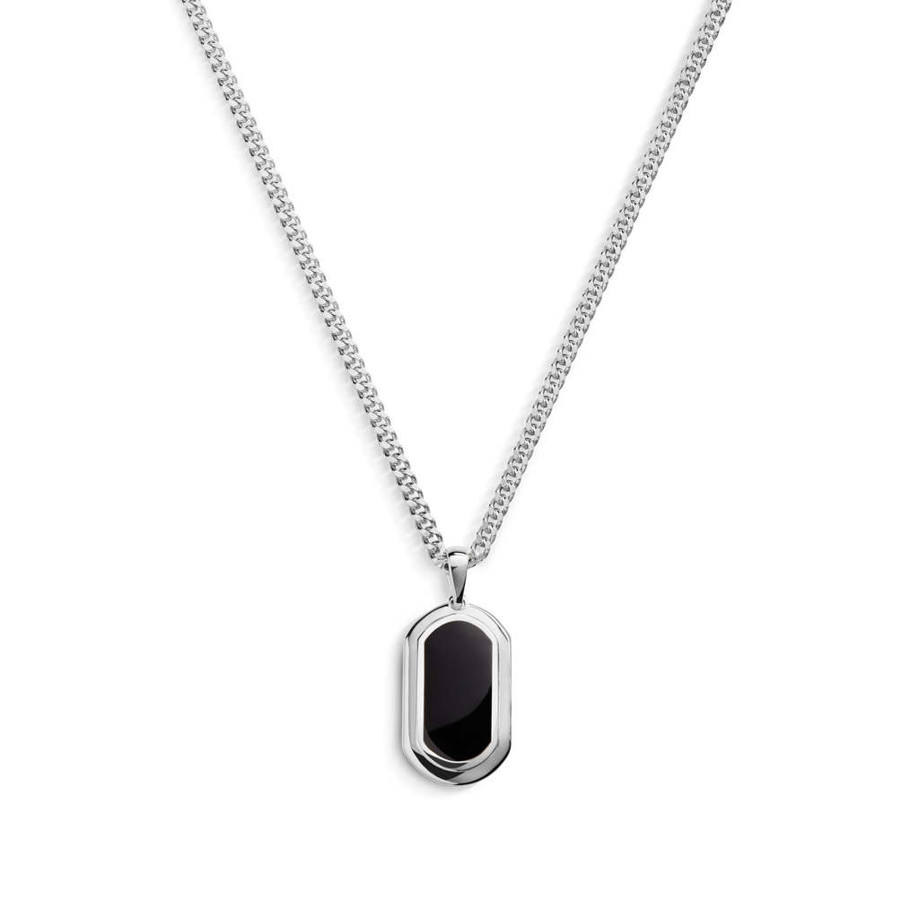 21mm Onyx Tag Necklace Sterling
