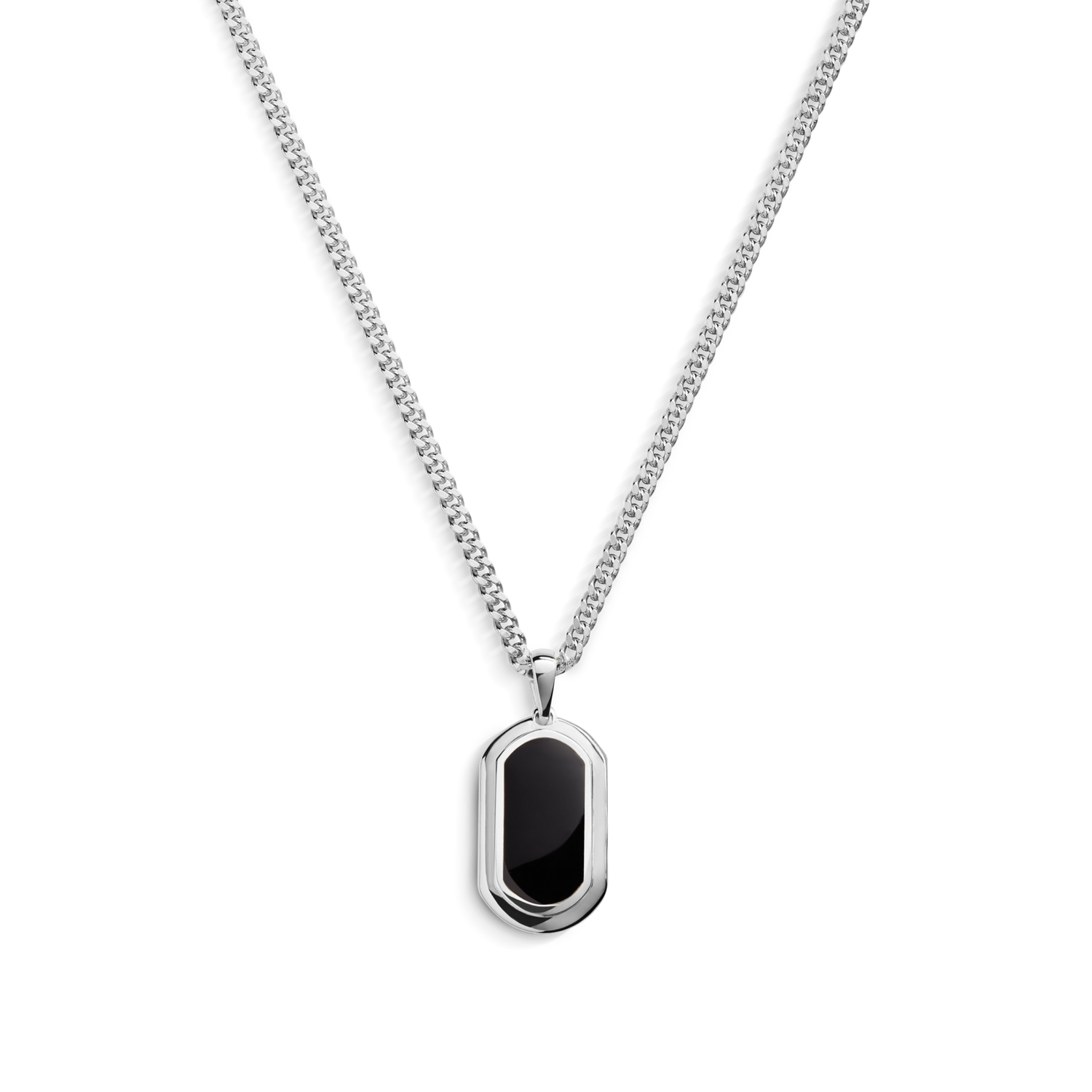 Onyx Tag Necklace - Sterling Silver