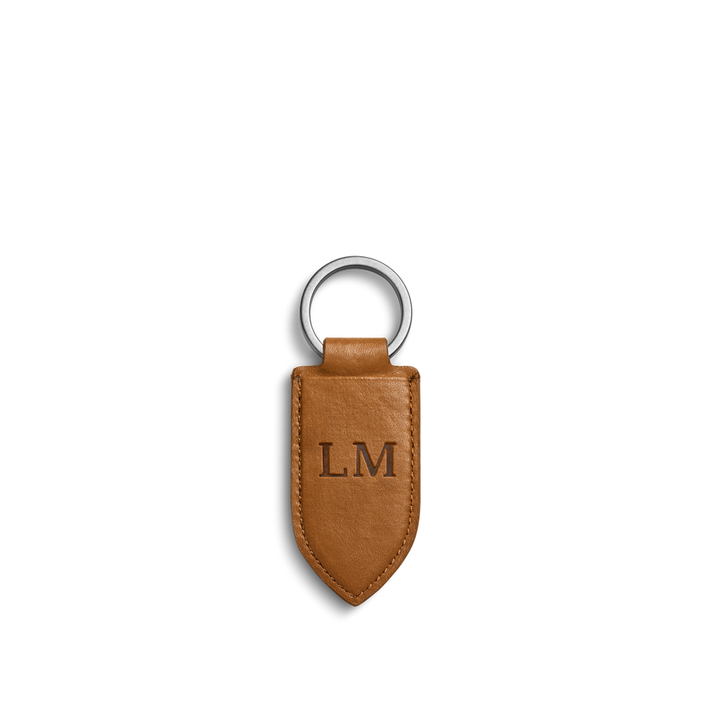 Leather Monogram Key Fob - Tan