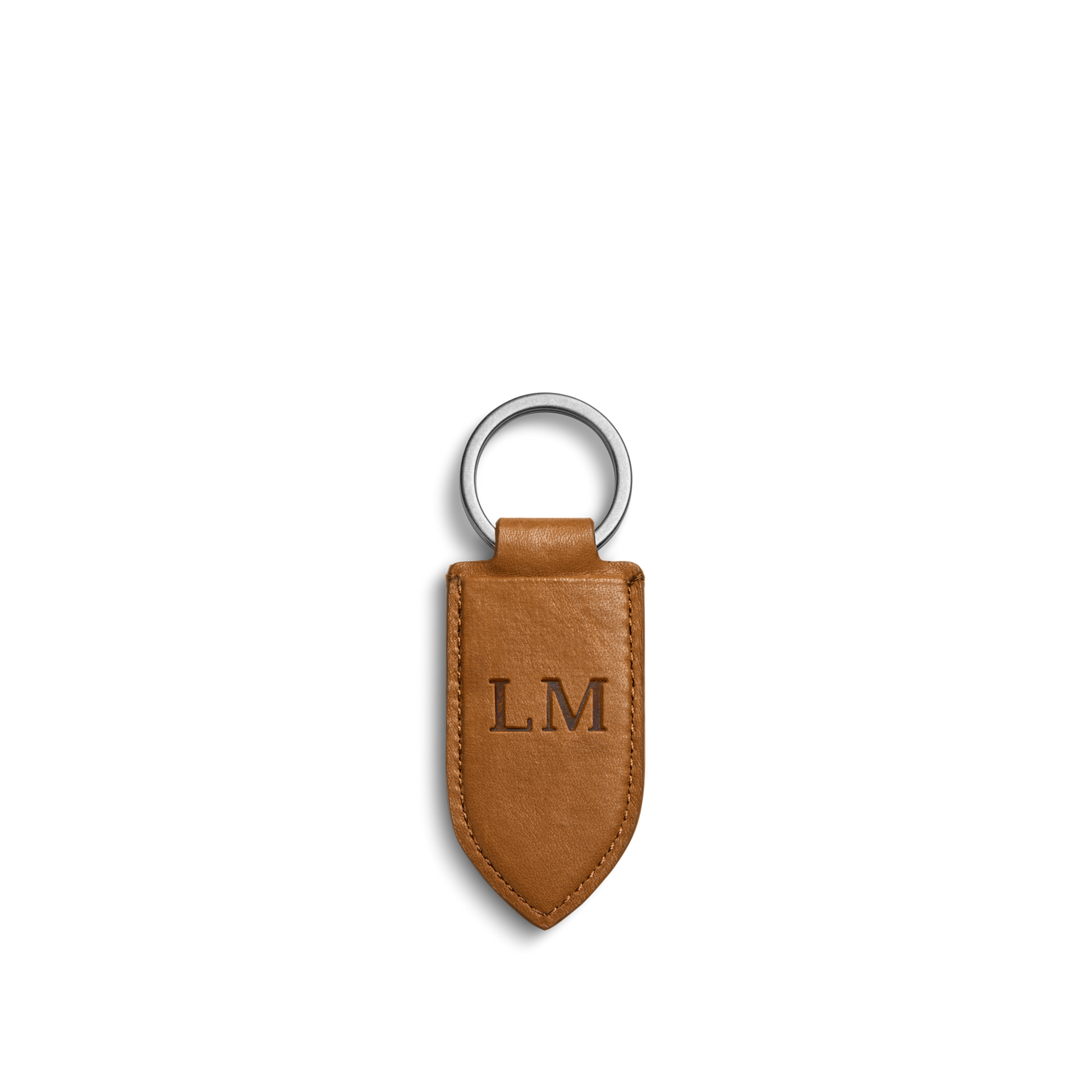 Leather Monogram Key Fob - Tan